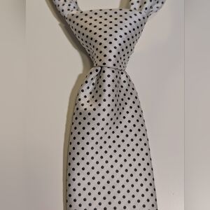 Linea Uomo Men's Tie Black White Polka Dot Microfiber Necktie Classic Formal 3"